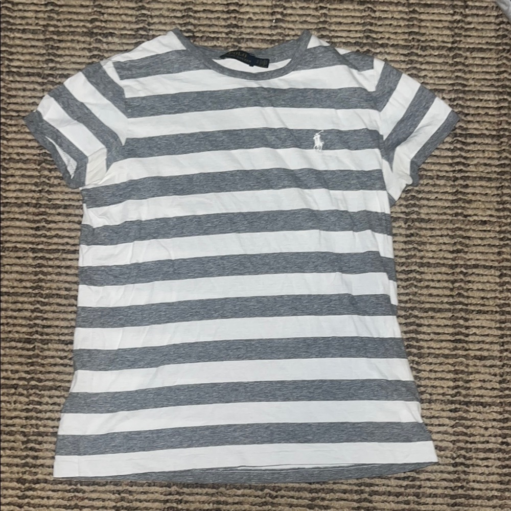 Polo by Ralph Lauren Gray and White Striped Short Sleeve Tee
